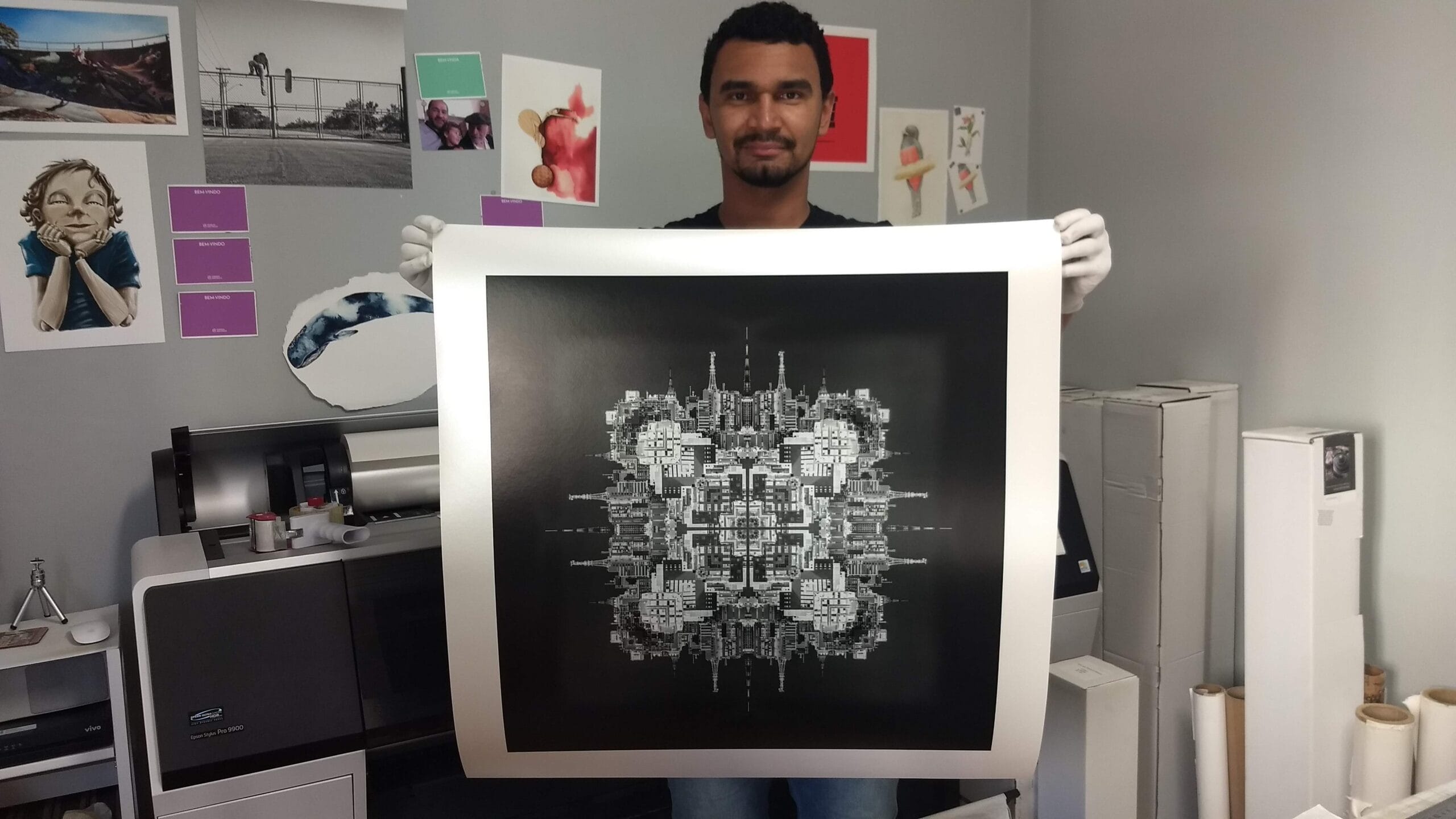 Trabalho de arquiteto e artista impresso em papel Photo Rag Metallic