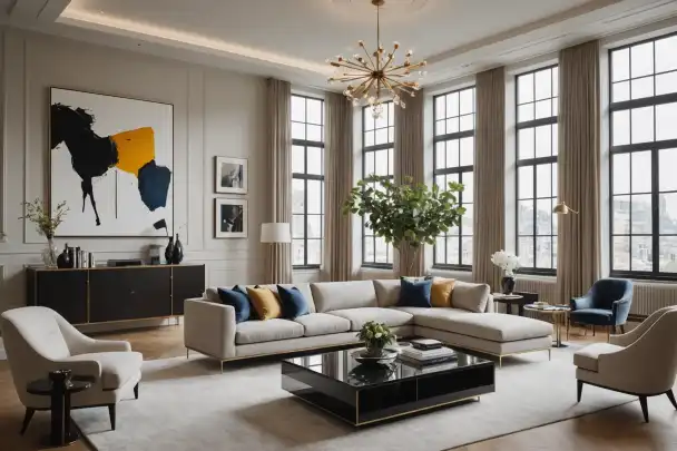 Ambiente decorado com impressao fine art em parede principal